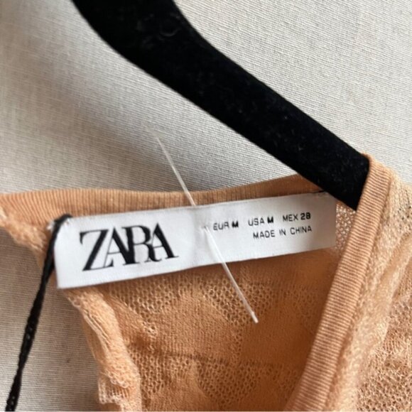 NWT Zara puffy sleeves open back short sleeve chiffon textured top Sz M - Picture 7 of 11